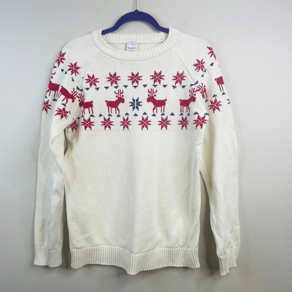 Hanna Andersson Holiday Nordic Sweater Womens Mens Small Reindeer Apres Ski Crew